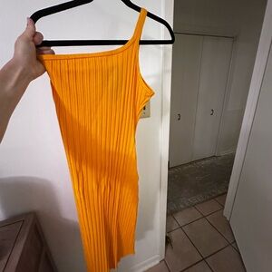 Simon Miller Orange Pleated One Shoulder Sheath Dress